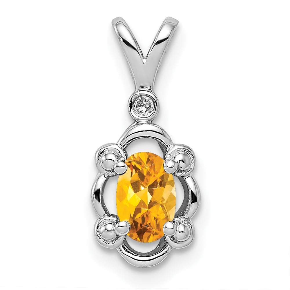 925 Sterling Silver Citrine Nov Birthstone & Diamond Necklace Pendant 17 X 8 Mm